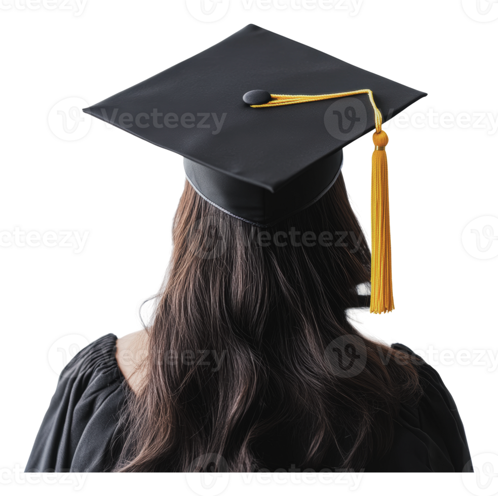 Celebration of graduation with cap and gown png