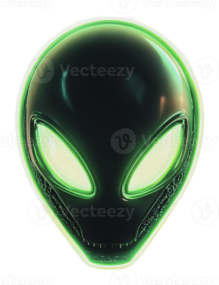 Mysterious alien face glowing in green light png