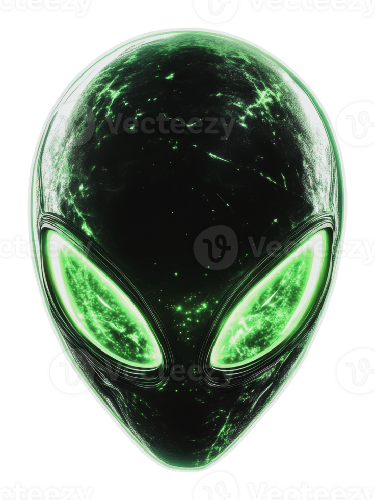 Mysterious green alien face with glowing features png