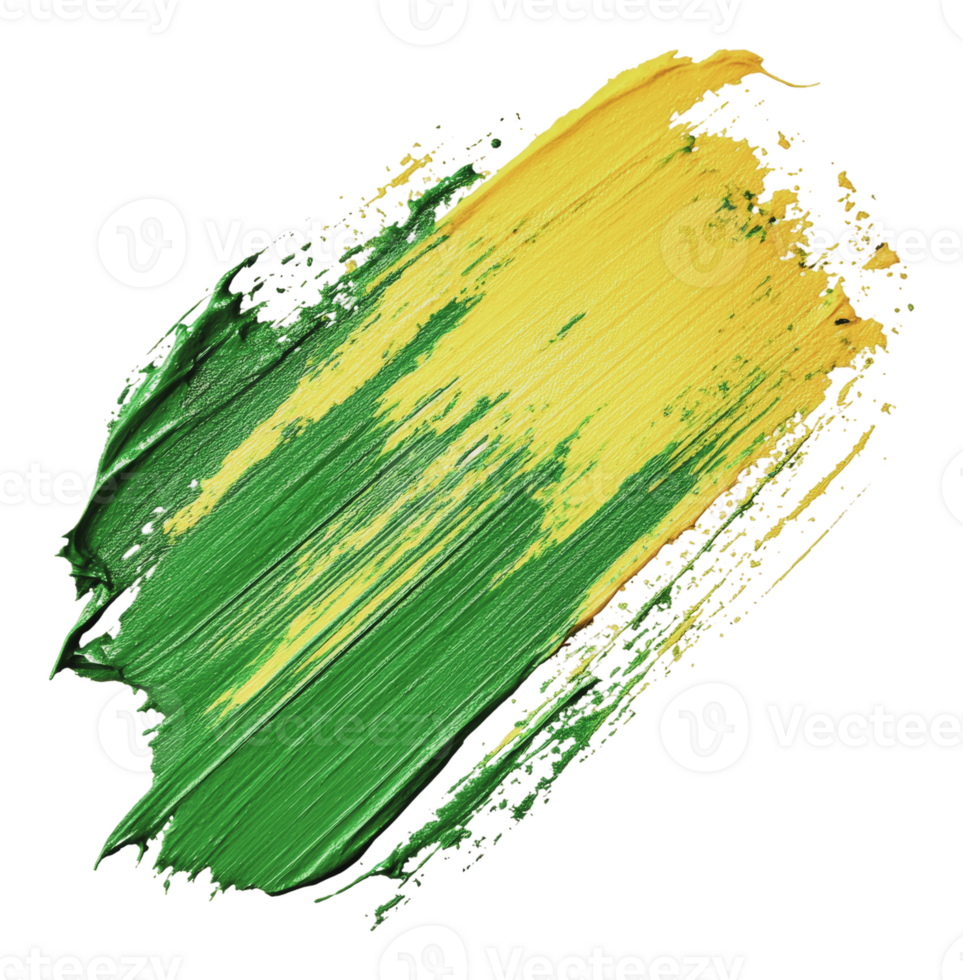 Bold strokes of green and yellow paint on canvas png