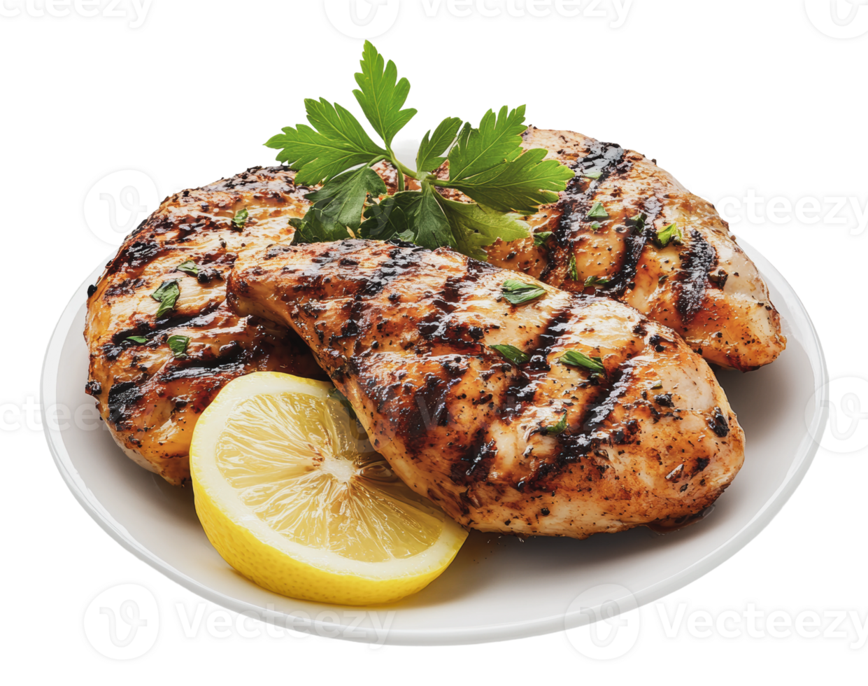 Grilled chicken breasts garnished with herbs png