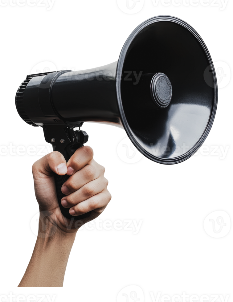 Hand holding a megaphone for public announcement png