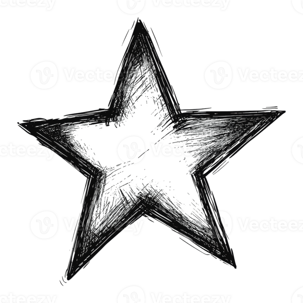 Star shape drawn with a rough sketch style png