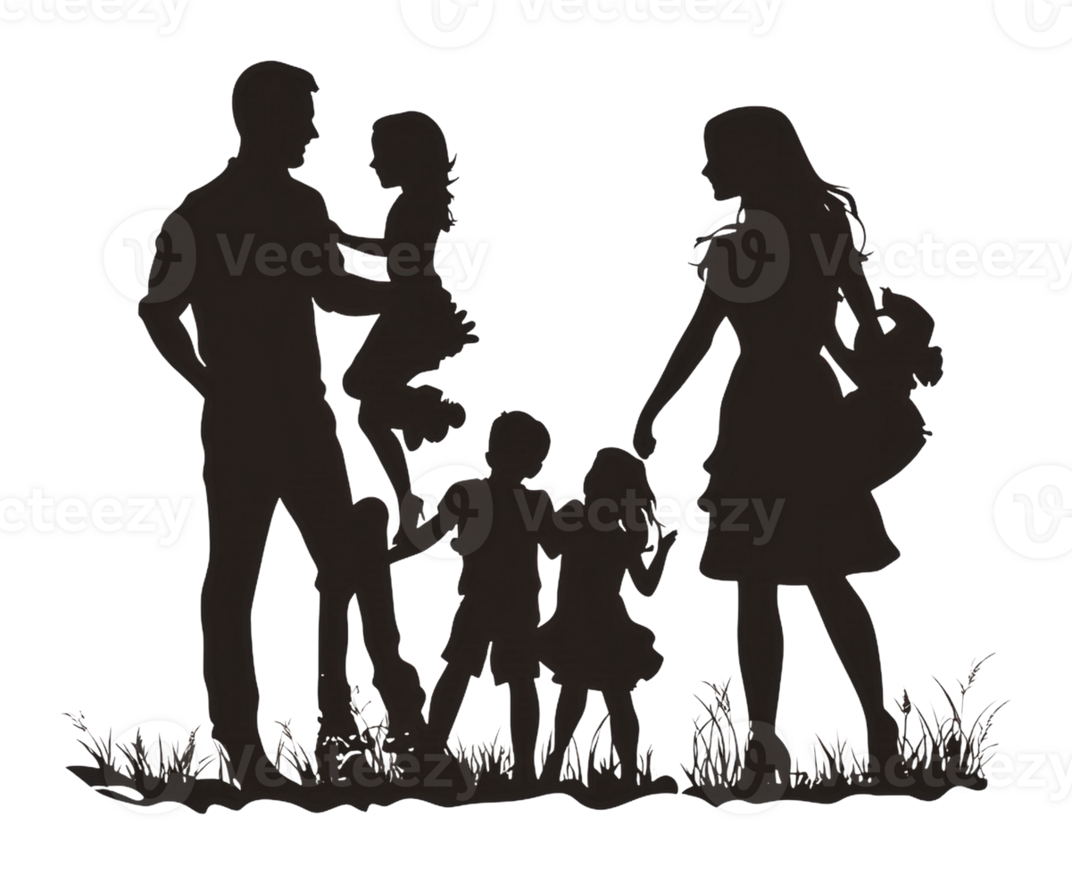 Family enjoying time outdoors in silhouette form png