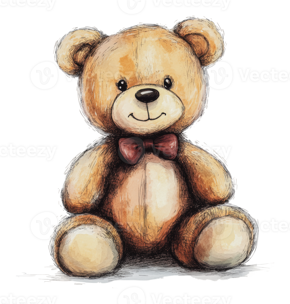 Cute teddy bear sitting with a bow tie png