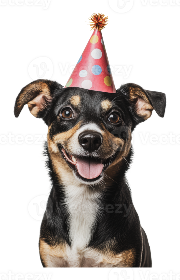 Happy dog wearing a party hat celebrates joy png