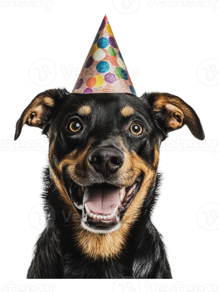 Happy dog celebrating with a party hat png