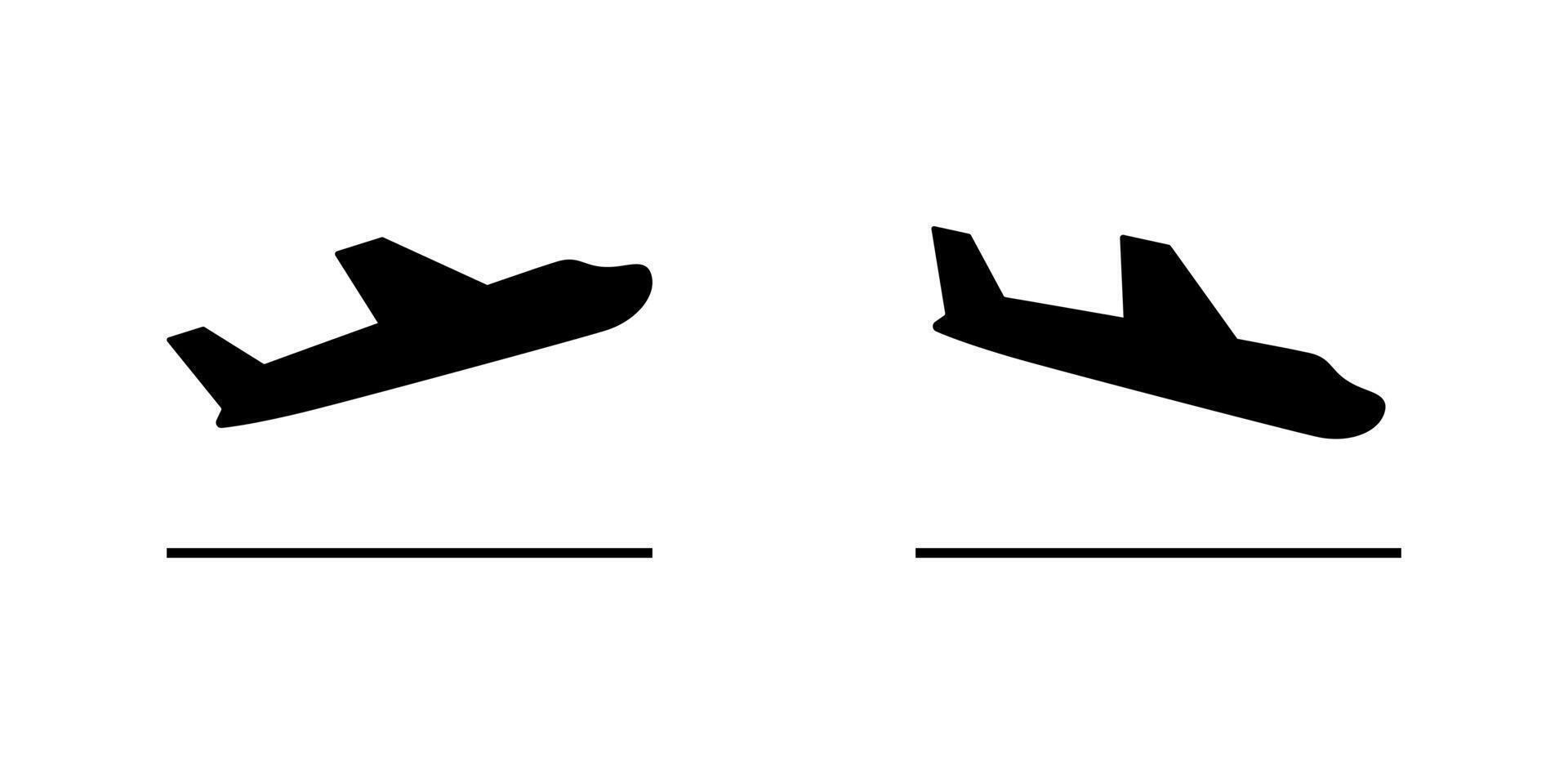 Airplane take off and landing icon. Departure and arrival plane sign symbol vector
