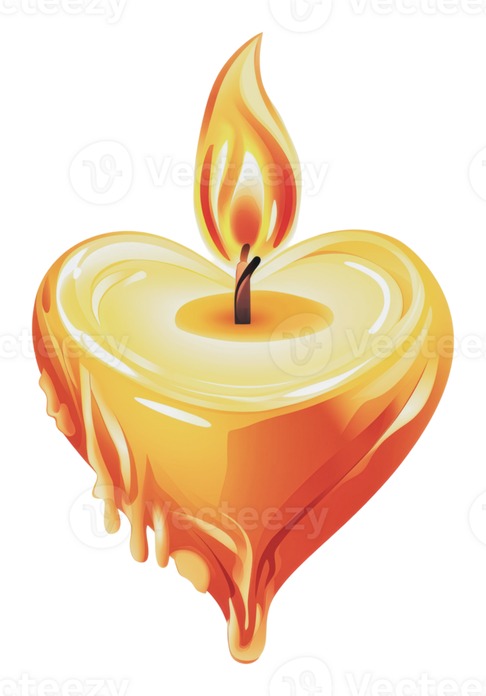 Heart-shaped candle with flame glowing brightly png