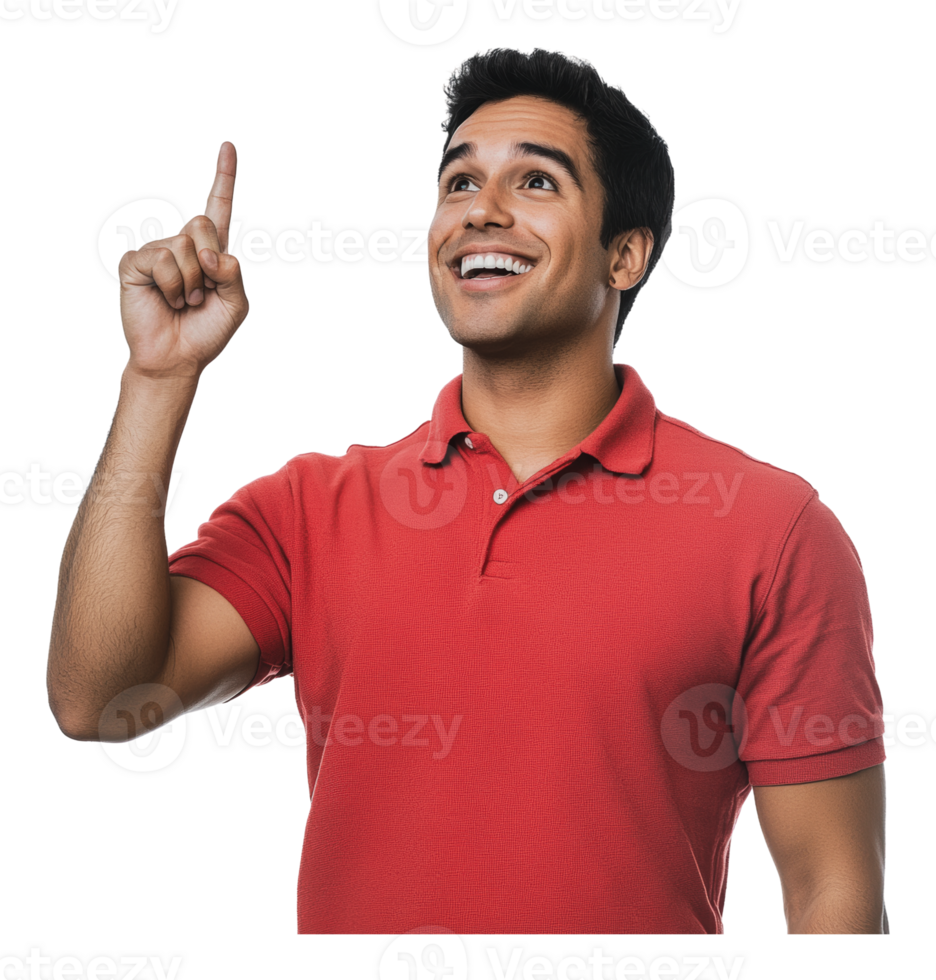 Man pointing upward with a joyful expression png