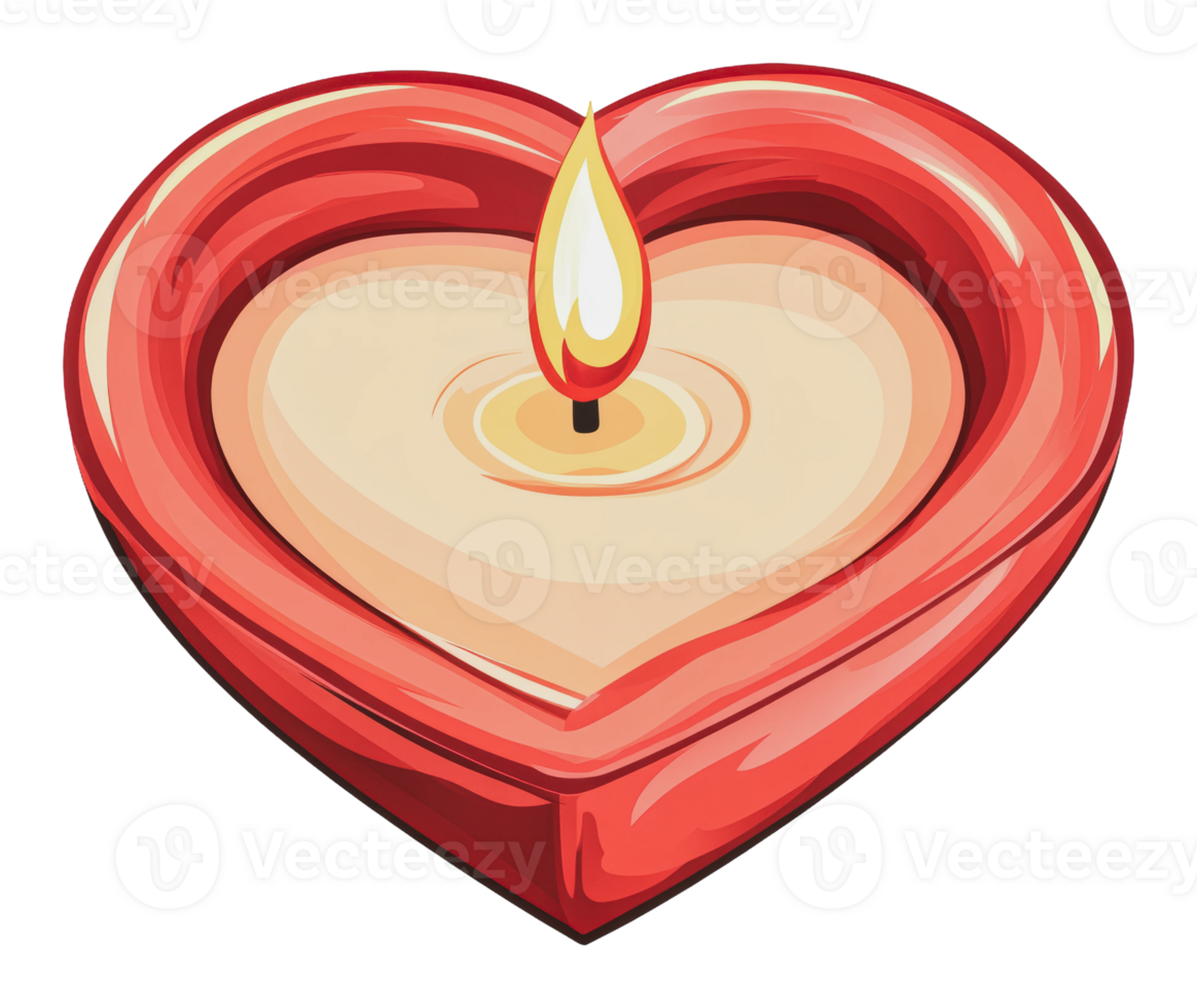 Red heart-shaped candle with a glowing flame png
