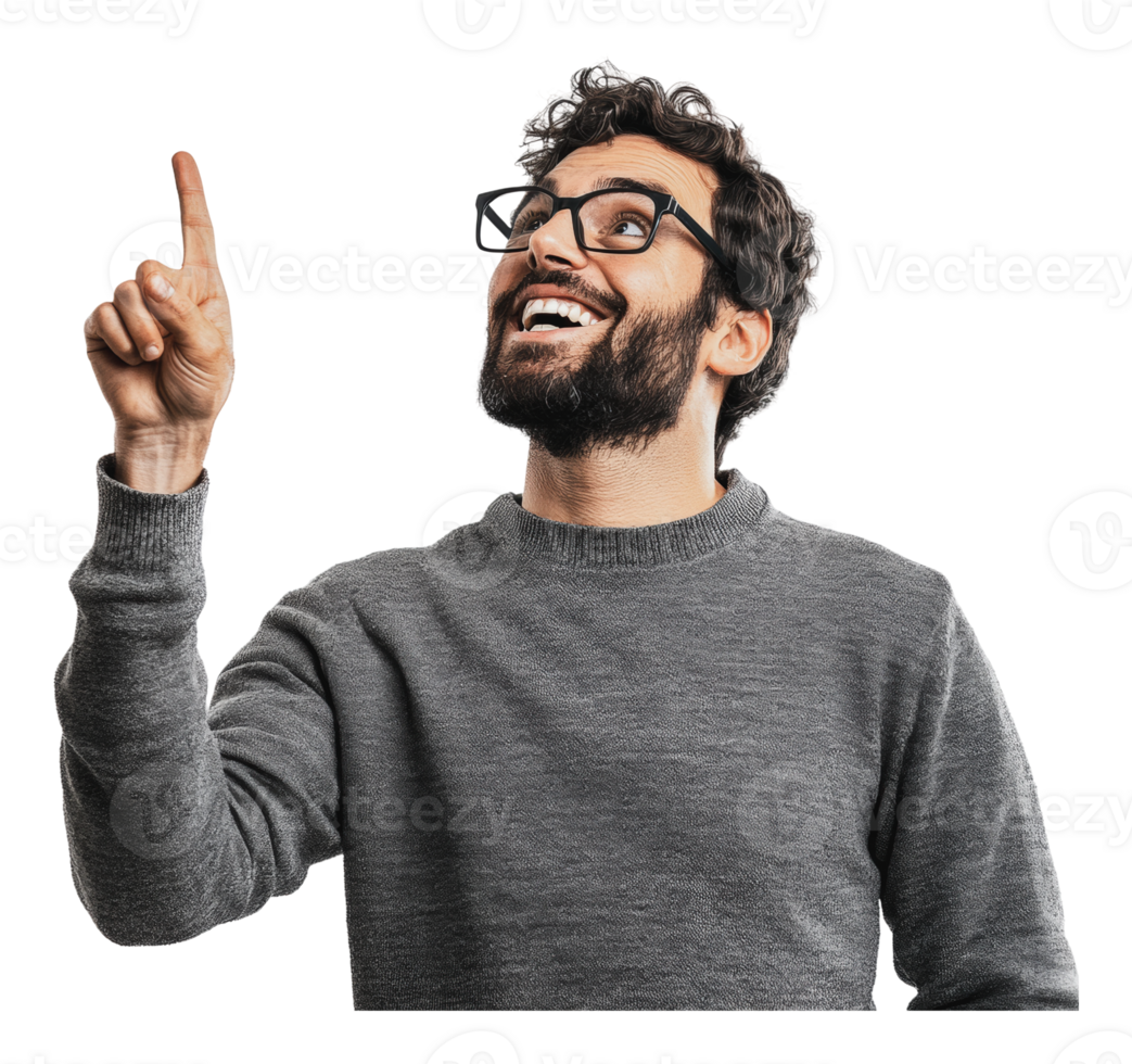 Man with glasses expressing an idea while smiling png