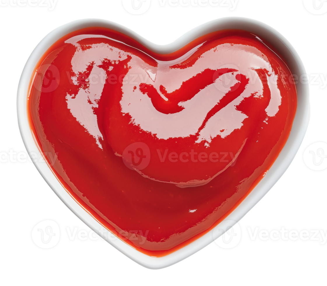 Heart-shaped bowl filled with ketchup sauce png