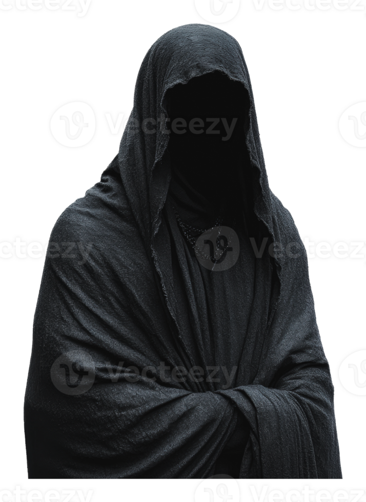 Mysterious figure wrapped in dark fabric at night png