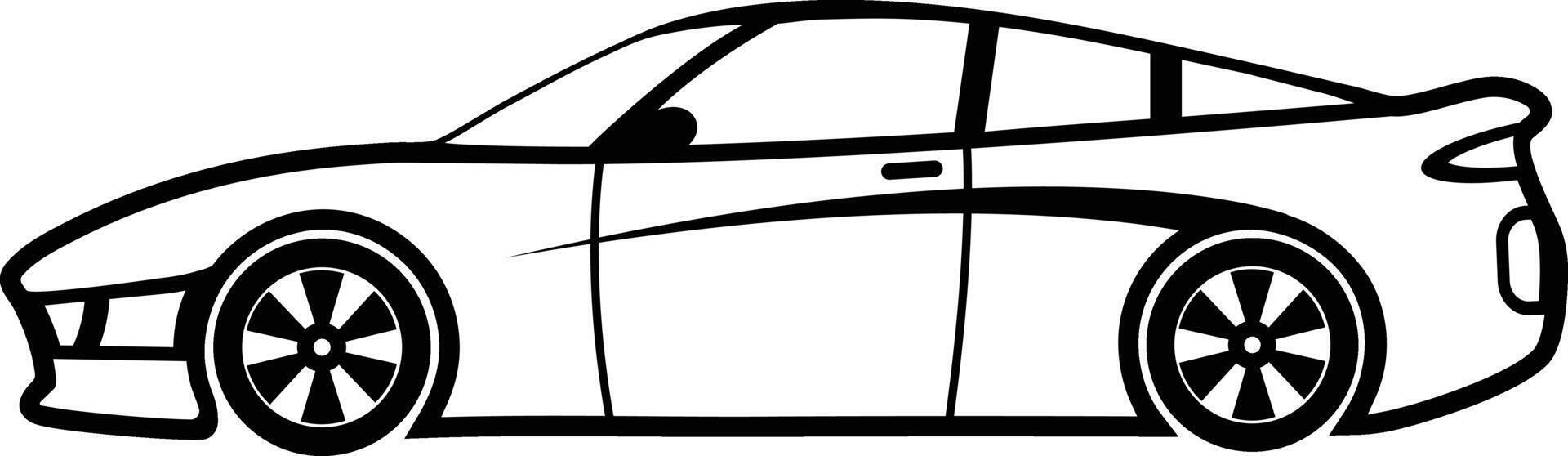 Silhouette sport car icon illustration flat style black and white. Fil and Outline car side, top and font view. vector