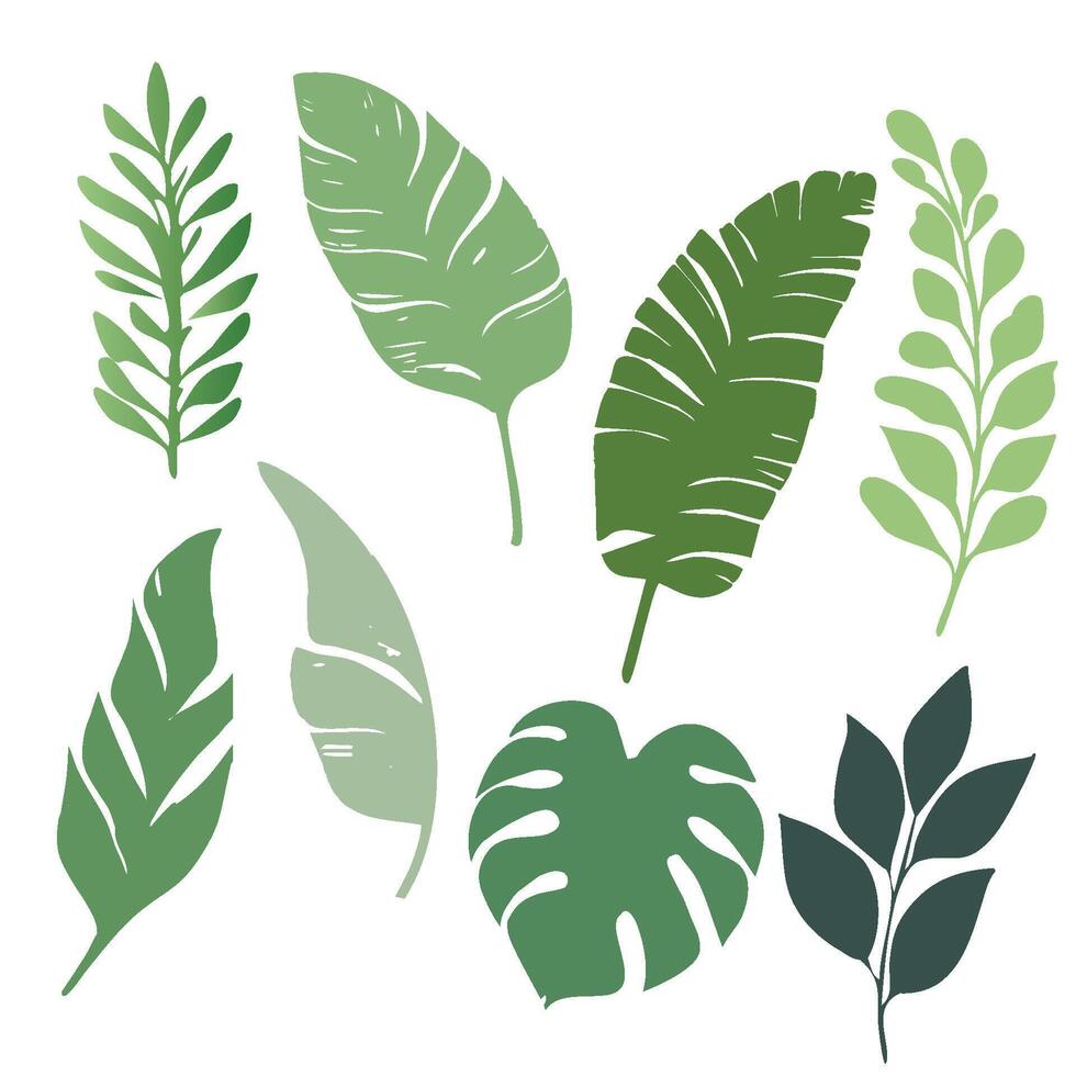 Green Leaf Silhouette Icon Set. Minimalist Botanical Design Elements vector
