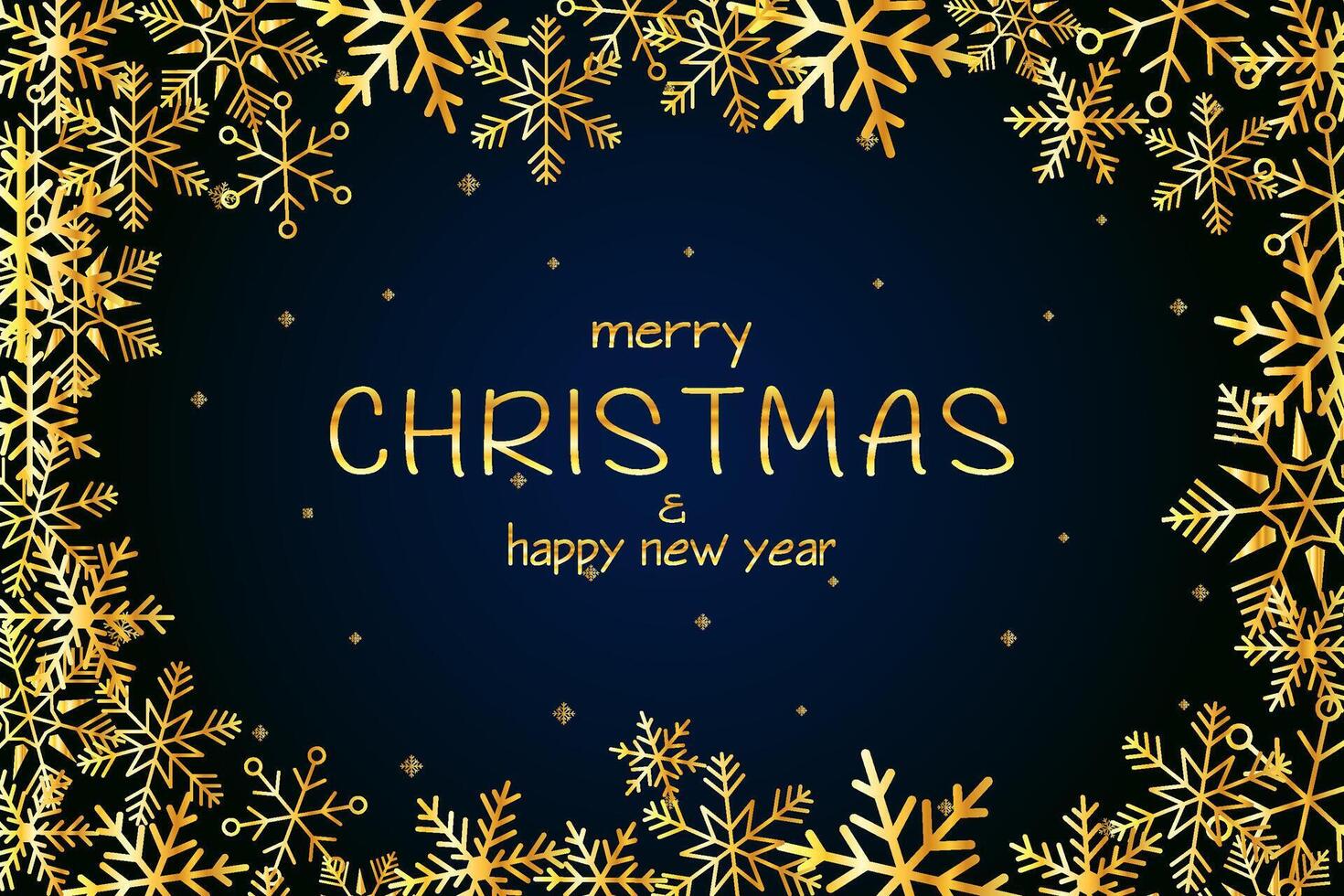 Merry Christmas and new year holiday golden decoration, gold text and border for greeting card on dark background. Christmas or New Year golden element for Xmas decoration design vector