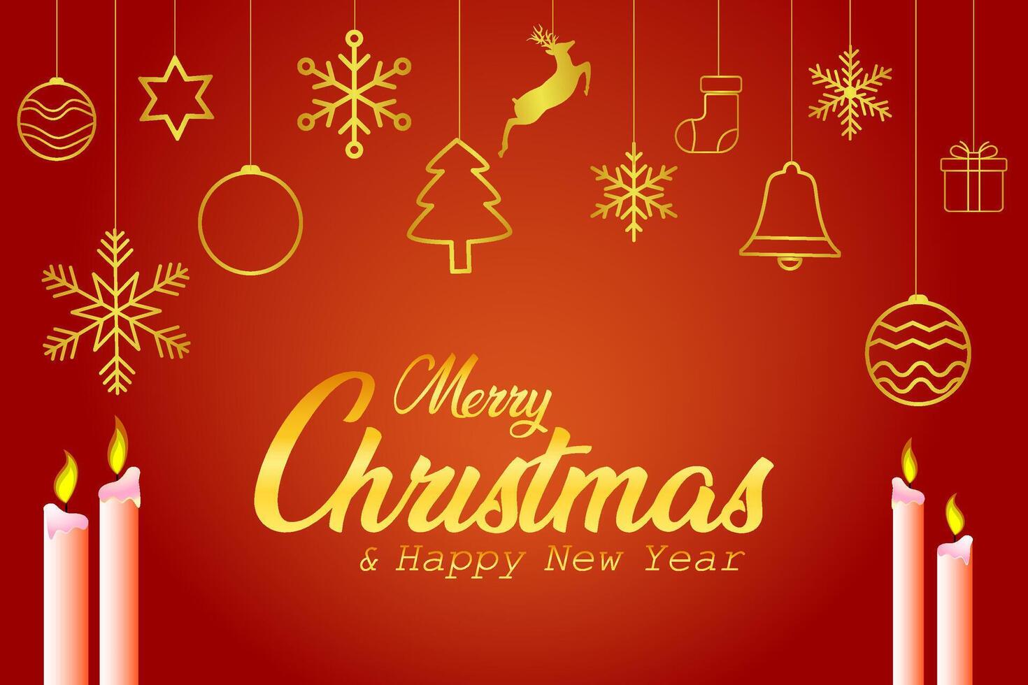 christmas and new year greeting design. Christmas invitation card with golden xmas balls, bells, snowflakes, light elements decoration in red elegant background. illustration holiday season card. vector