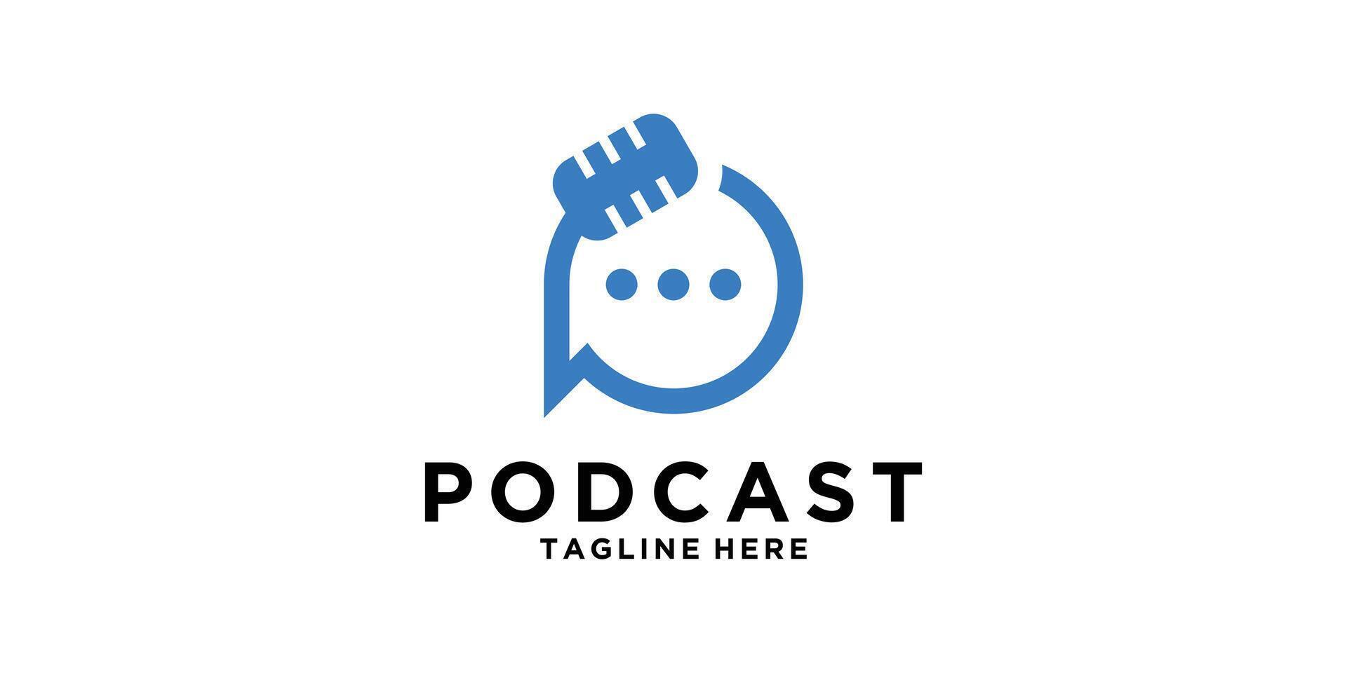 podcast logo design, microphone and chat combination, technology, communication, logo design , symbol, icon, idea, creative. vector