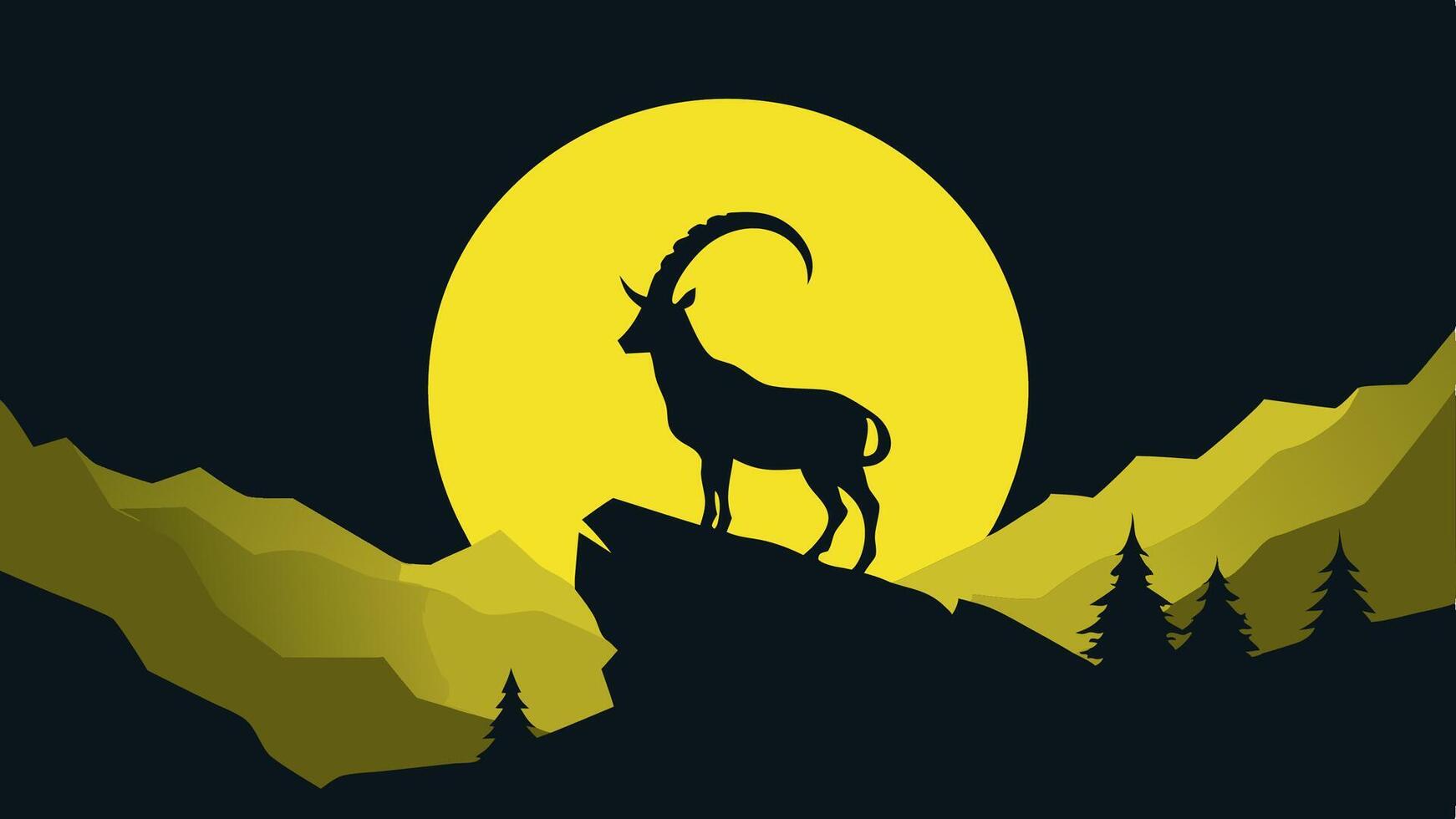 Deer with yellow moon stand at stone for your wallpaper background vector
