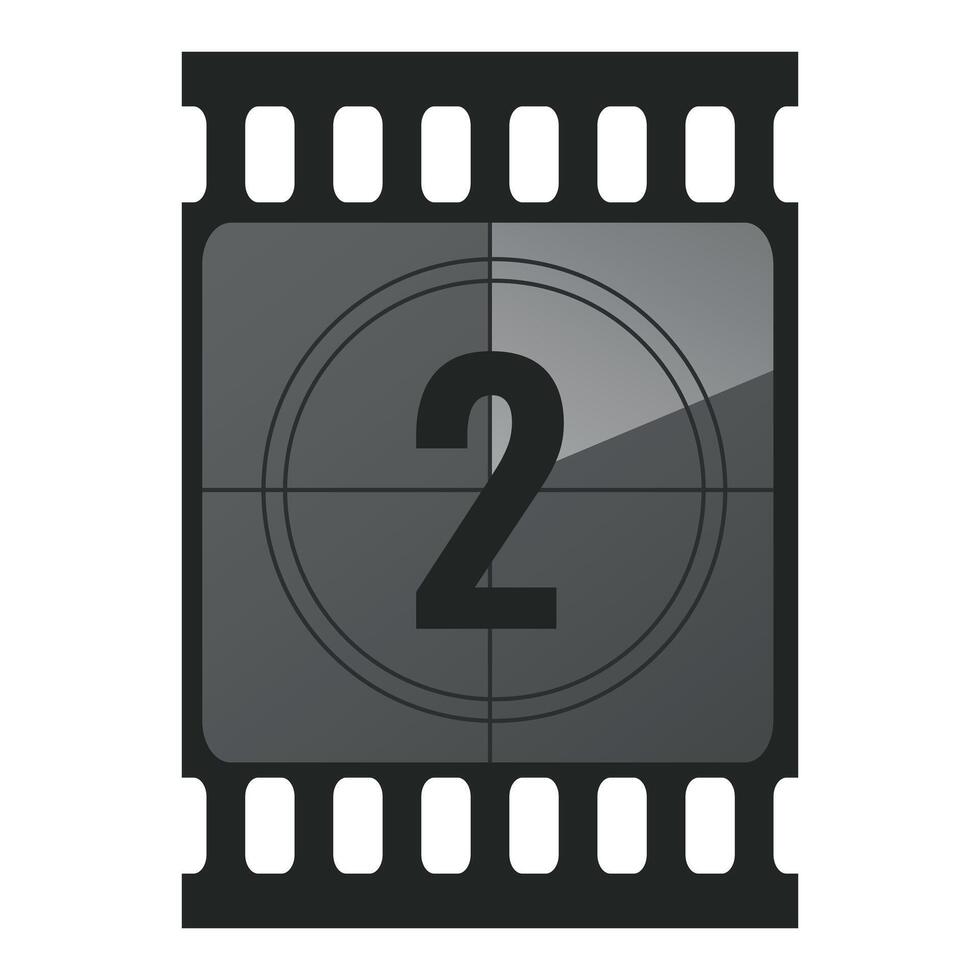 Countdown filmstrip frame piece with number two. Retro cinema movie timer counter vector