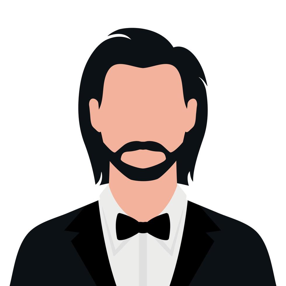 Abstract faceless bearded man with long hair in tuxedo and bow tie vector