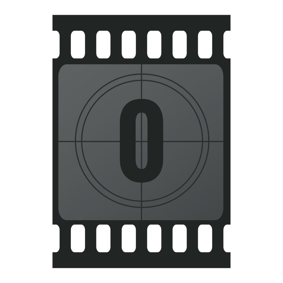 Countdown filmstrip frame piece with number zero. Retro cinema movie timer counter vector