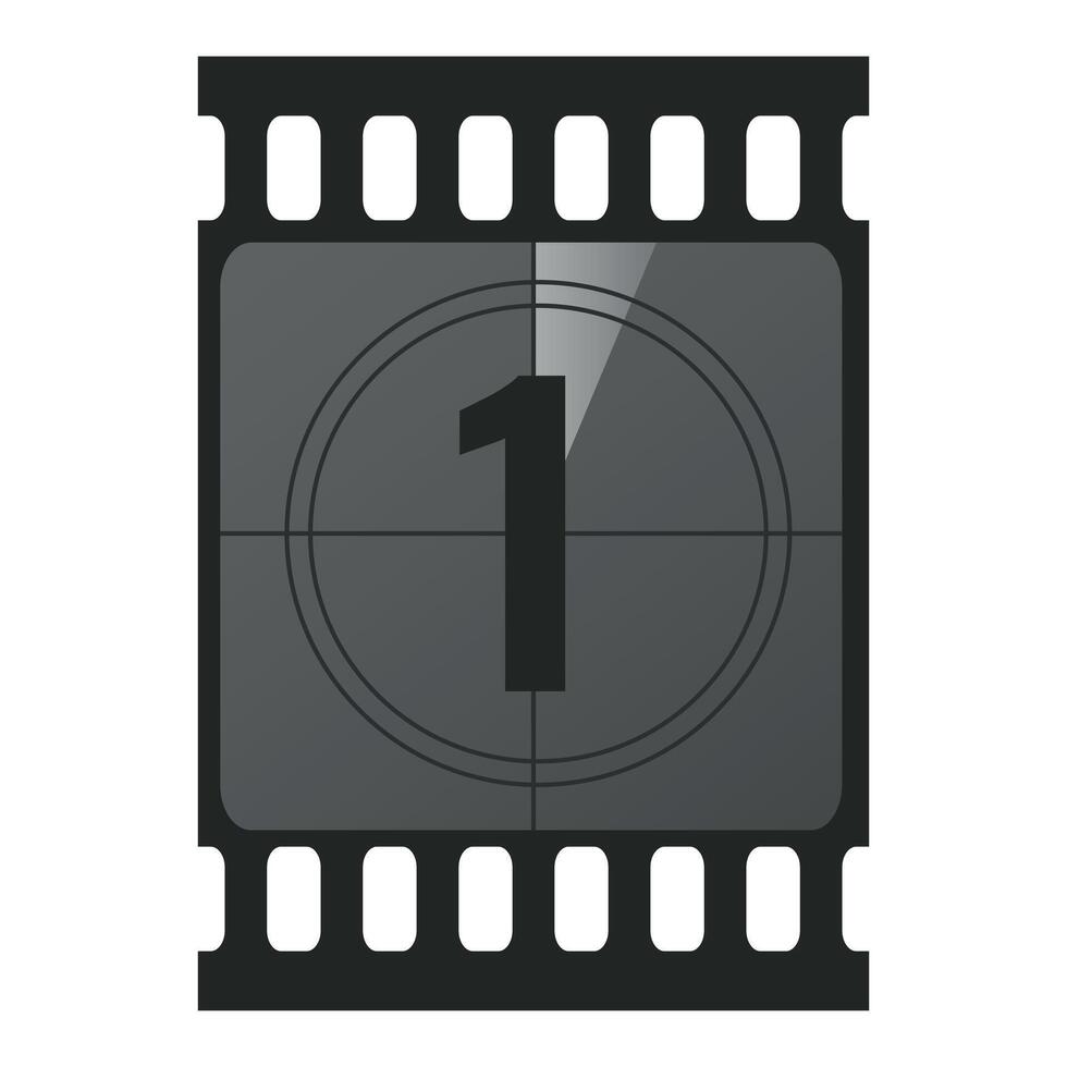 Countdown filmstrip frame piece with number one. Retro cinema movie timer counter vector