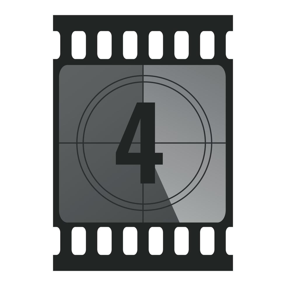 Countdown filmstrip frame piece with number four. Retro cinema movie timer counter vector