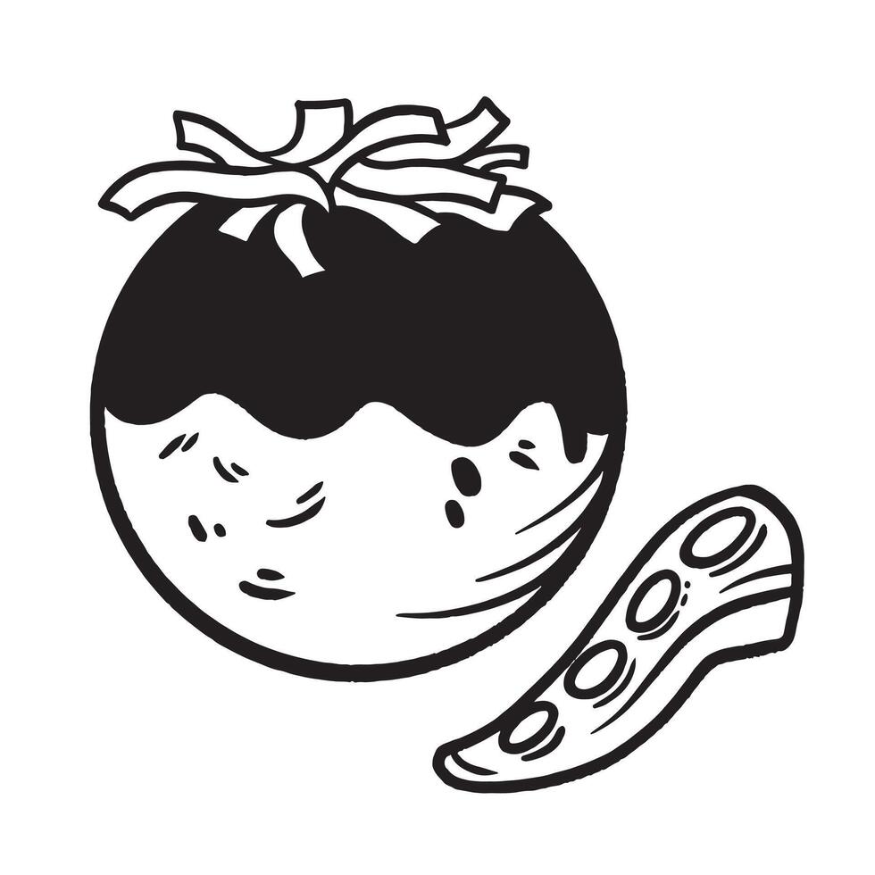 Takoyaki icon illustration drawing isolated on square white background. Simple flat outlined black and white cartoon art styled drawing. vector