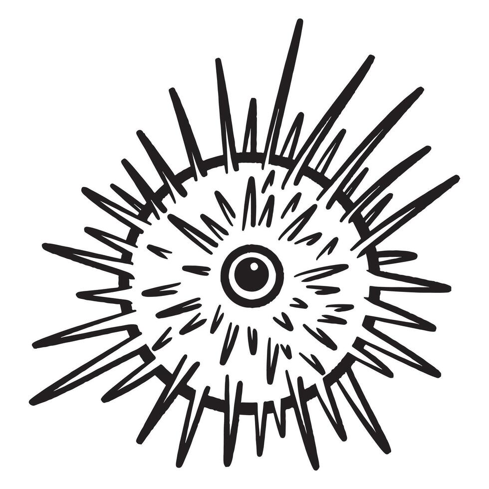 Sea urchin illustration drawing isolated on square white background. Simple flat outlined black and white cartoon art styled drawing. vector