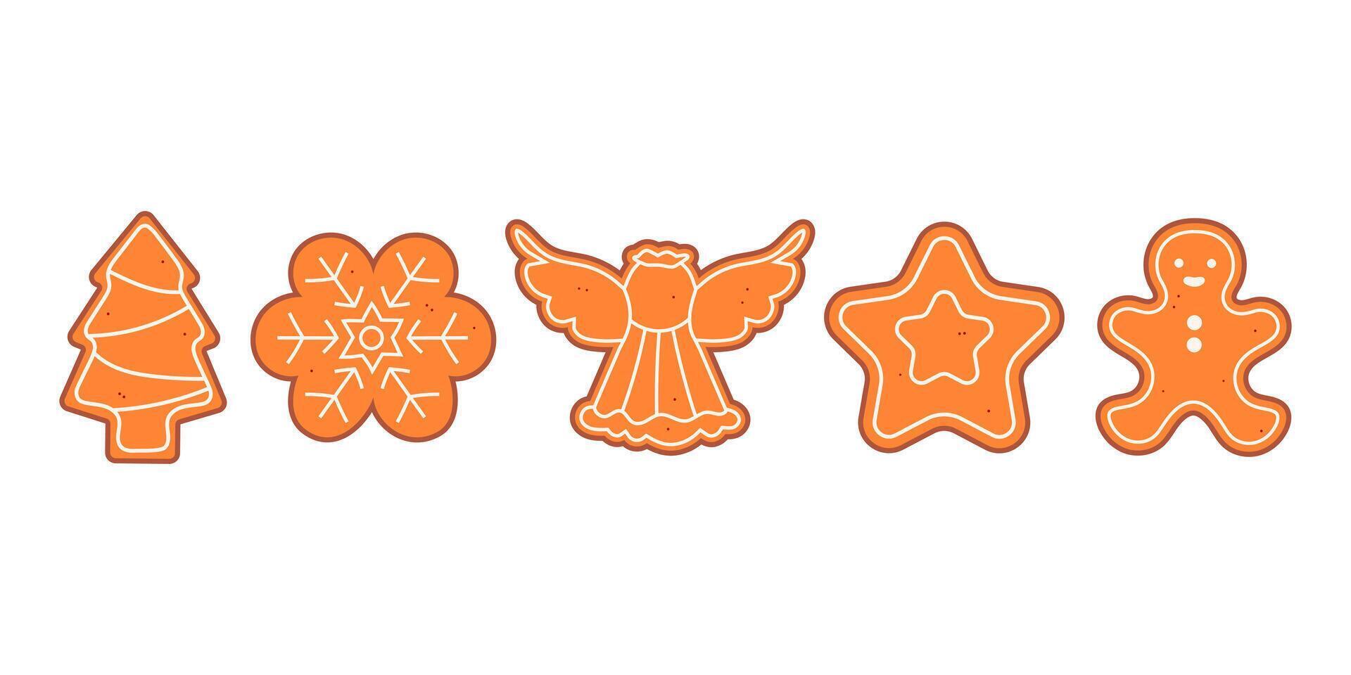 Christmas set of ginger gingerbread with icing vector