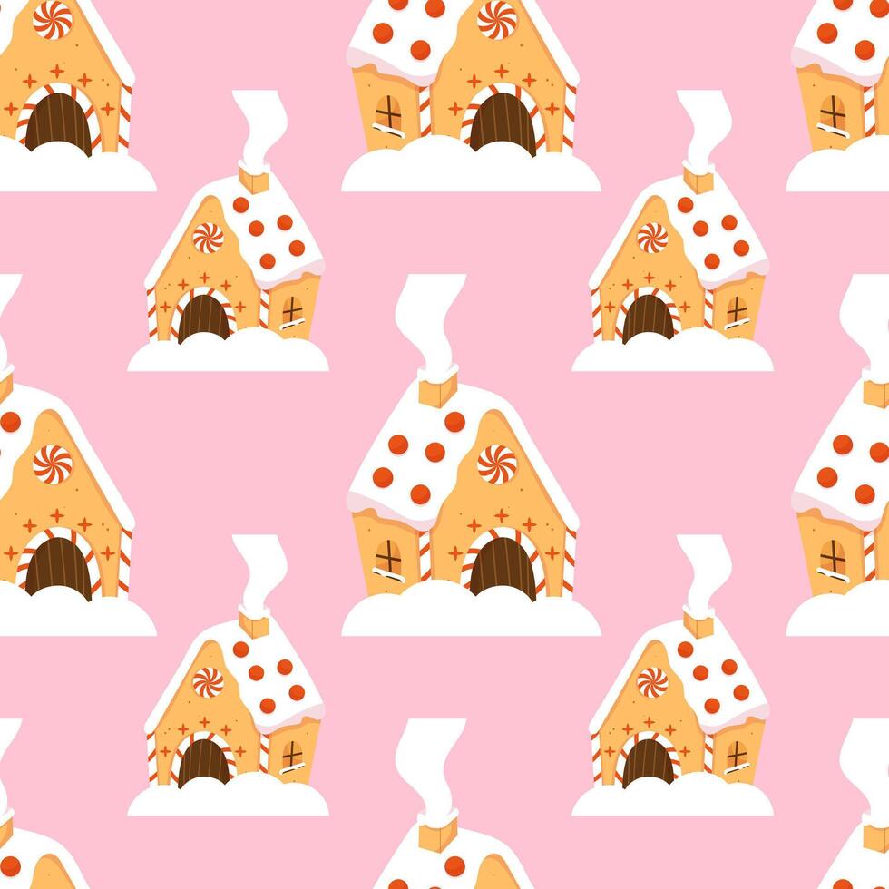 Seamless pattern with gingerbread houses vector