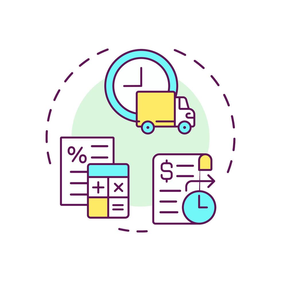 Sell and invoice customers multi color concept icon. Factoring process. Debtor transaction details. Round shape line illustration. Abstract idea. Graphic design. Easy to use in article vector