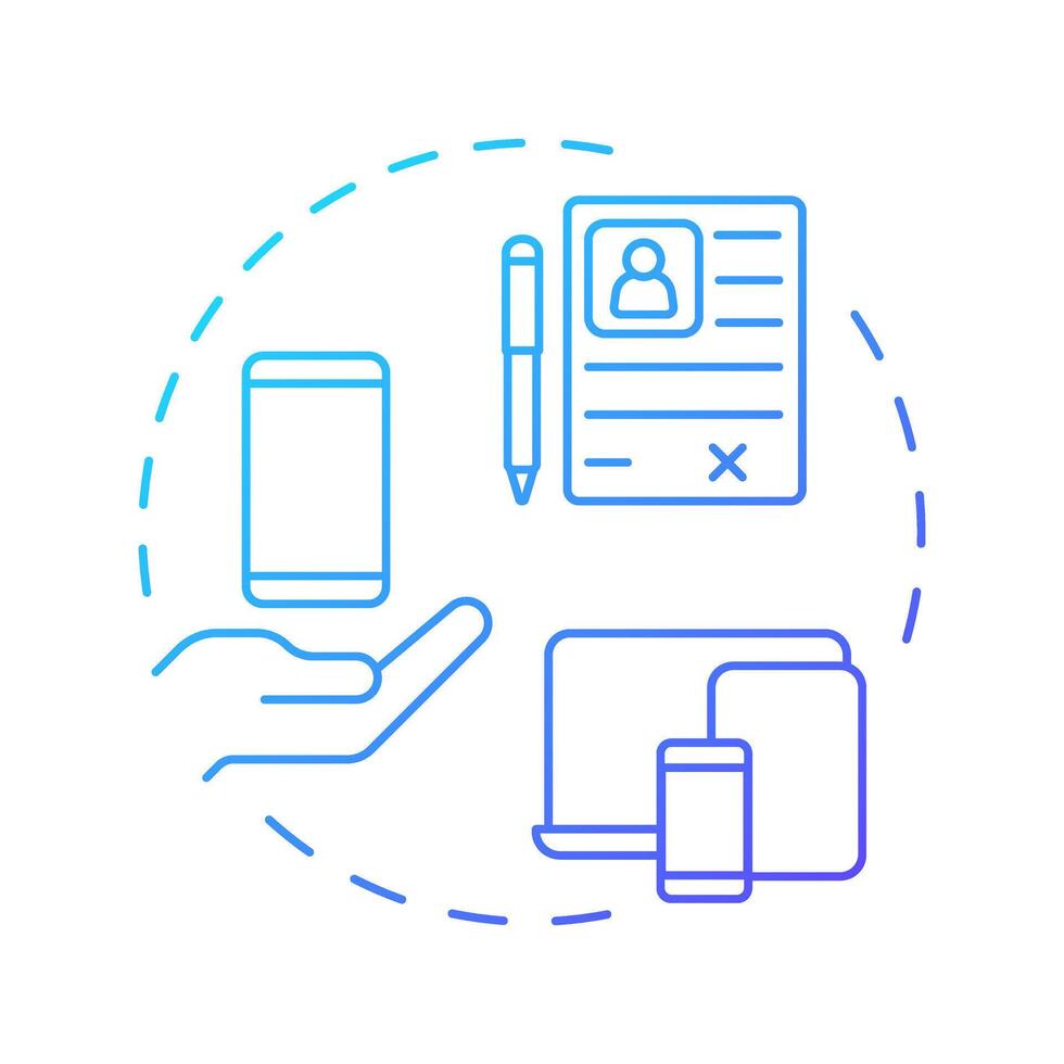 Device enrollment blue gradient concept icon. Endpoint security, access control. Profile data. Round shape line illustration. Abstract idea. Graphic design. Easy to use in infographic, presentation vector