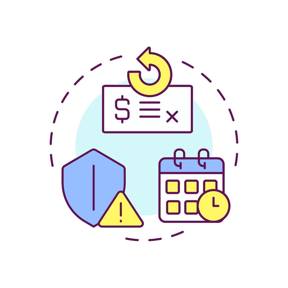 Resource factoring multi color concept icon. Symbolizing financial responsibility and risk. Shield with alert sign. Round shape line illustration. Abstract idea. Graphic design. Easy to use in article vector