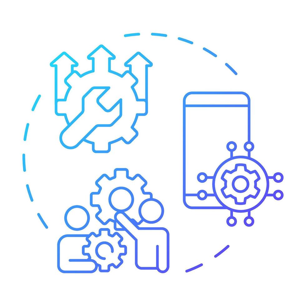 MAM blue gradient concept icon. Mobile application management. Teamwork software, organization. Round shape line illustration. Abstract idea. Graphic design. Easy to use in infographic, presentation vector