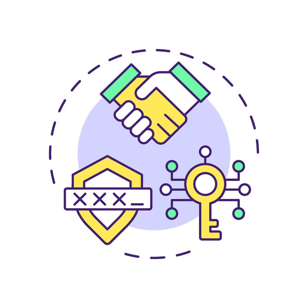 Zero-knowledge proofs multi color concept icon. Type of privacy enhancing technologies. Secure verification. Round shape line illustration. Abstract idea. Graphic design. Easy to use in article vector