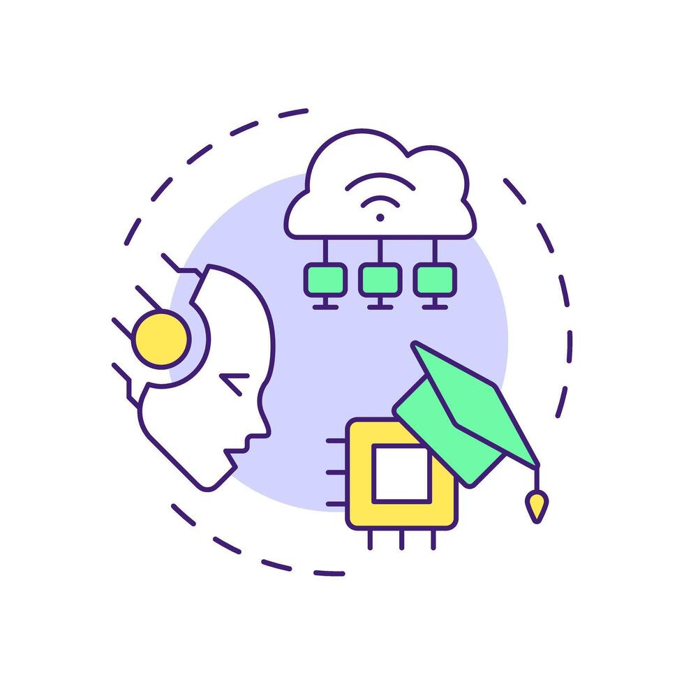 Federated learning multi color concept icon. Privacy enhancing technologies. Decentralized machine learning. Round shape line illustration. Abstract idea. Graphic design. Easy to use in article vector