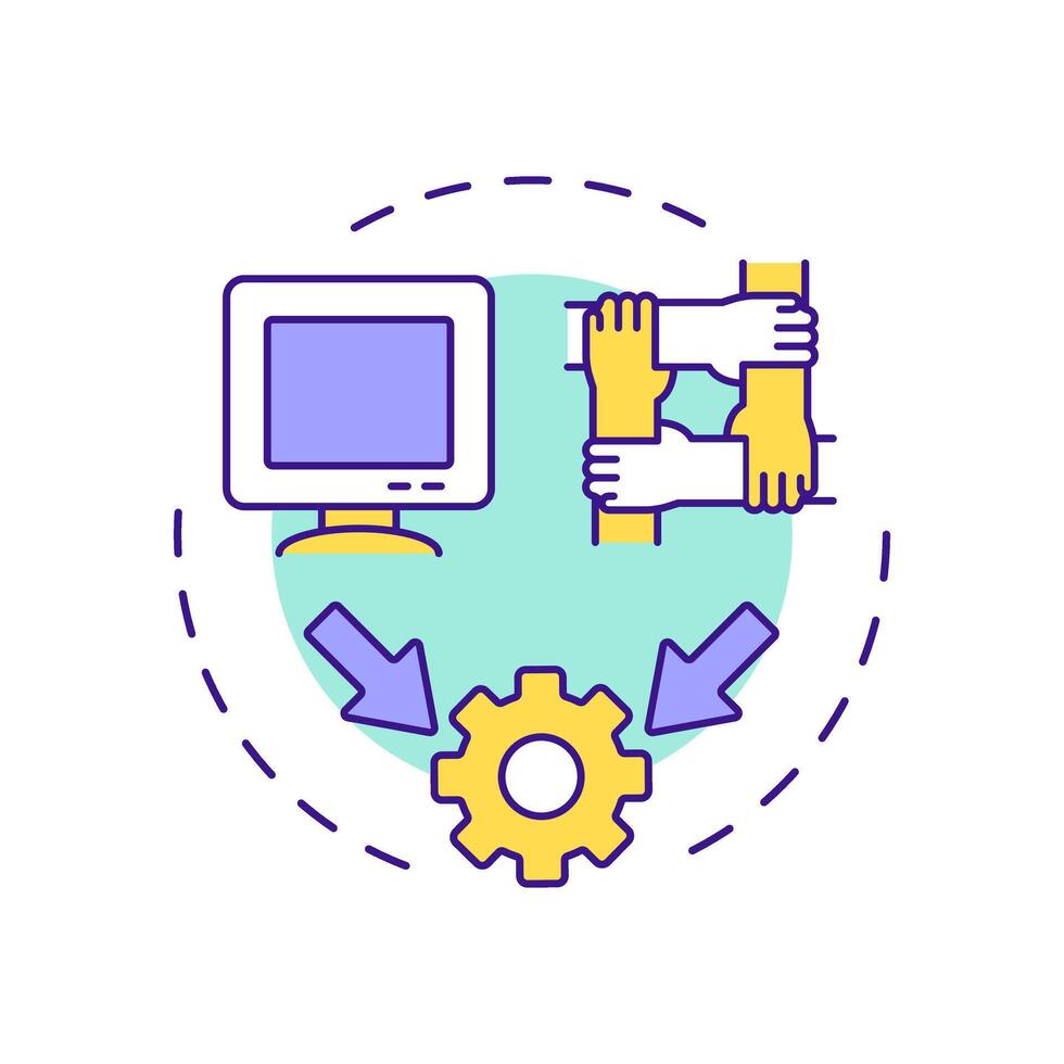 Secure multiparty computation multi color concept icon. Type of privacy enhancing technologies. Data clean rooms. Round shape line illustration. Abstract idea. Graphic design. Easy to use in article vector