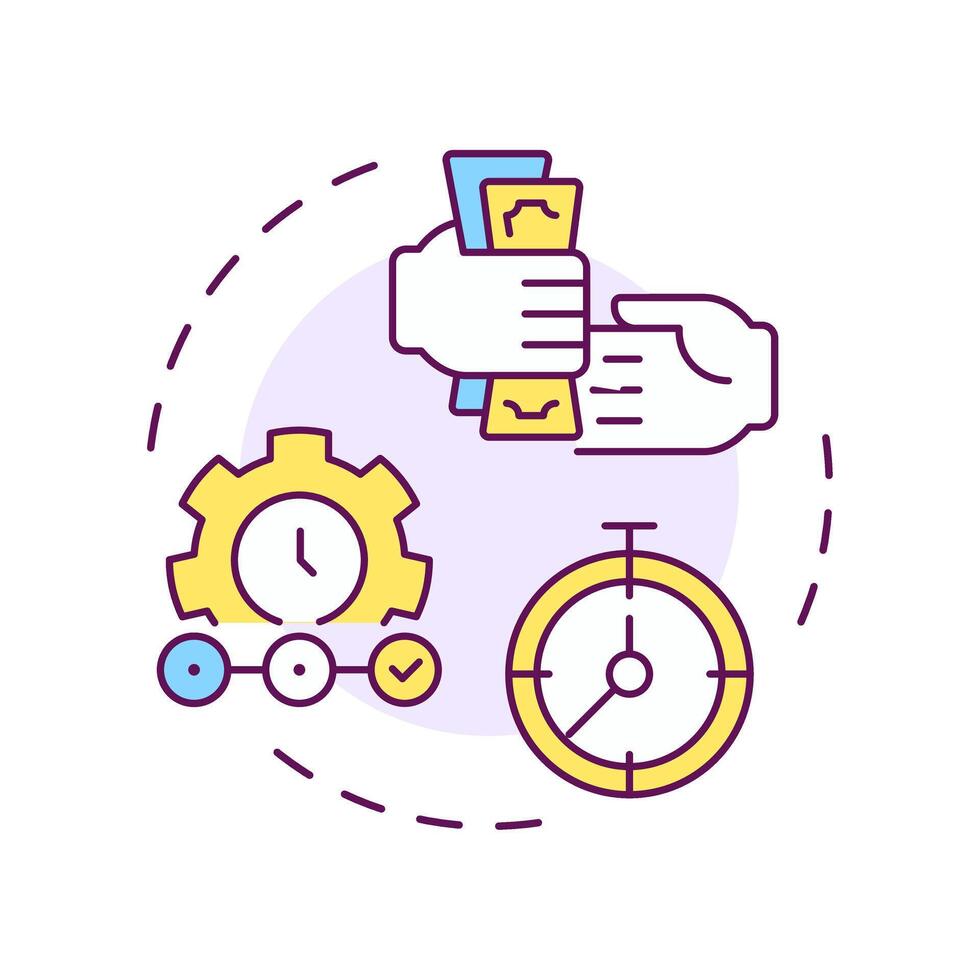 Funding speed multi color concept icon. Choosing factoring company. Fast financial processes. Contract terms. Round shape line illustration. Abstract idea. Graphic design. Easy to use in article vector