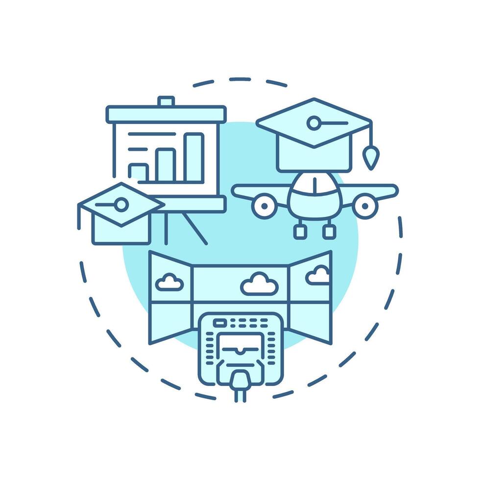 Flight simulators soft blue concept icon. Pilot training, piloting. Aviation skills. Round shape line illustration. Abstract idea. Graphic design. Easy to use in infographic, presentation vector