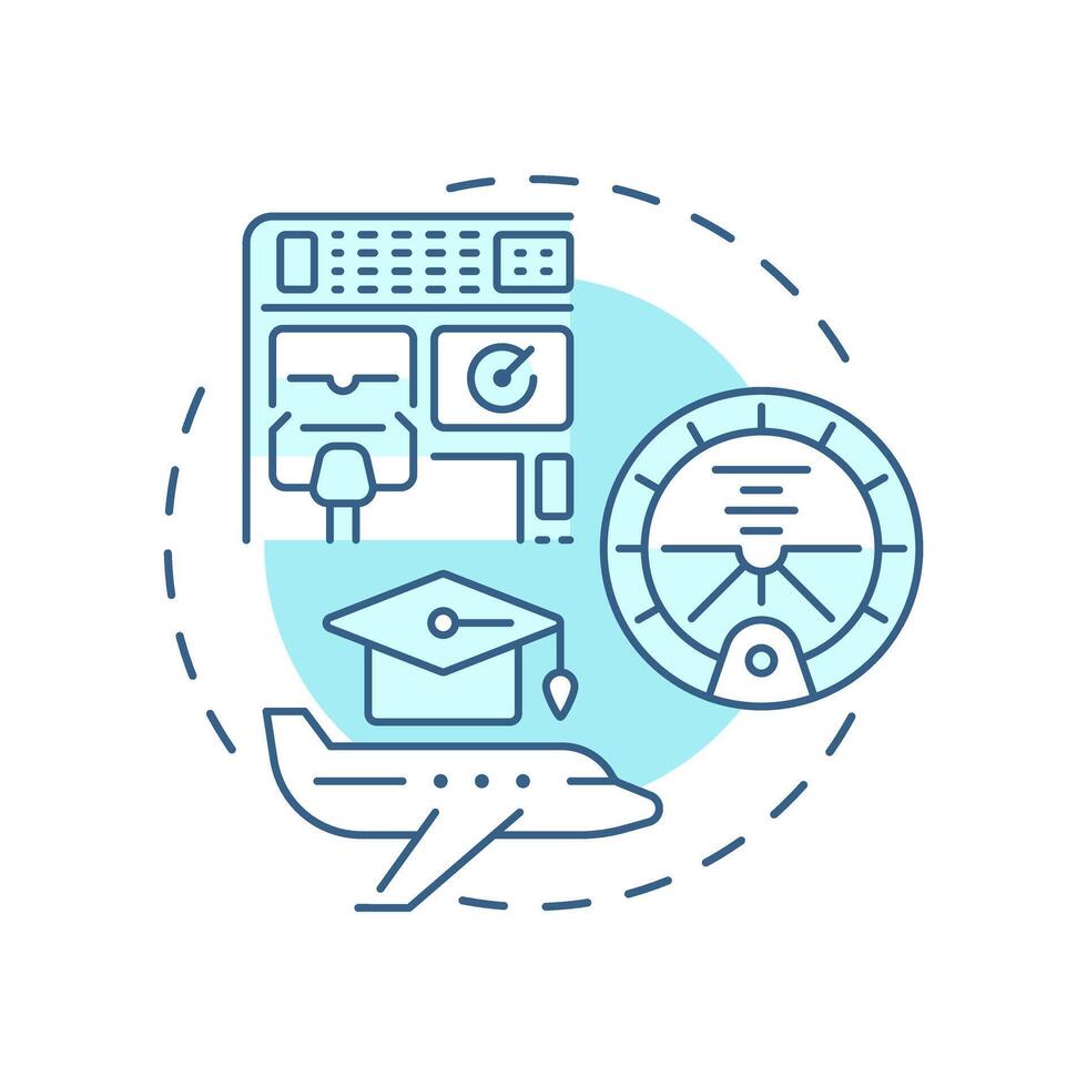 Flight lesson soft blue concept icon. Pilot training, aviation. Avionics, education. Round shape line illustration. Abstract idea. Graphic design. Easy to use in infographic, presentation vector