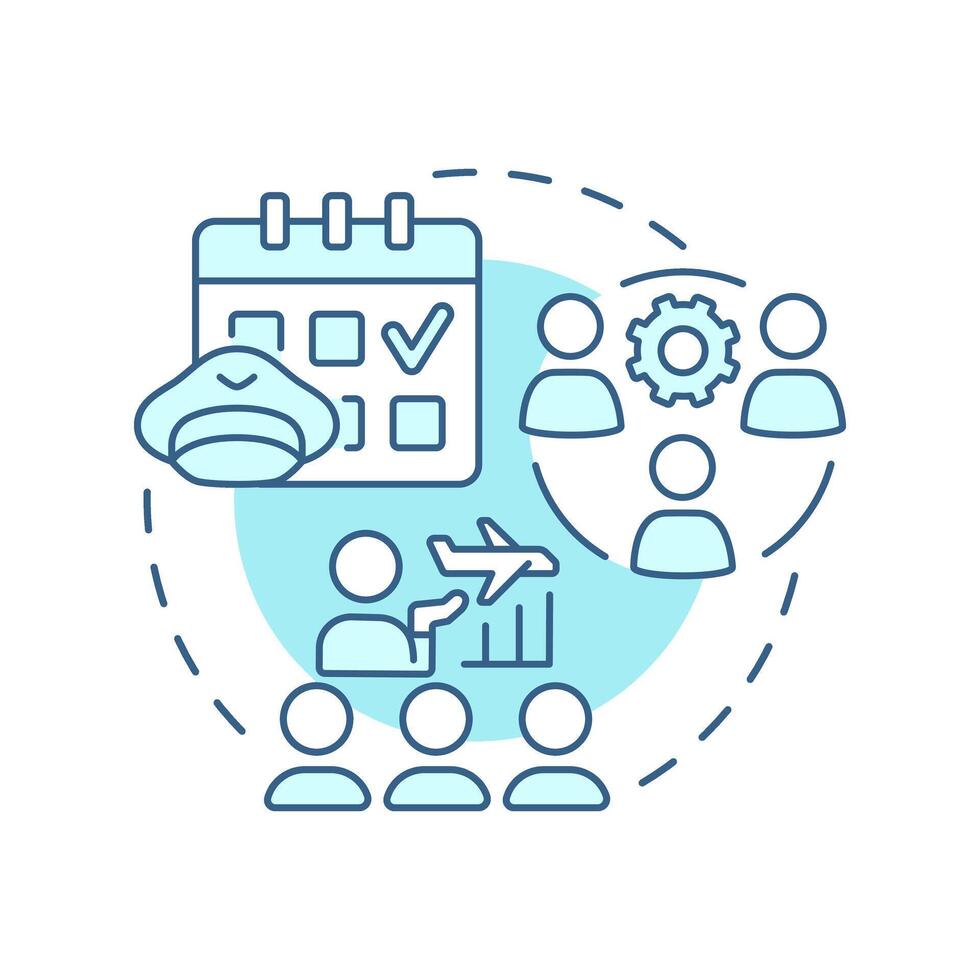 Pilot crew management soft blue concept icon. Aircraft personnel, professional. Aviation services. Round shape line illustration. Abstract idea. Graphic design. Easy to use in infographic vector