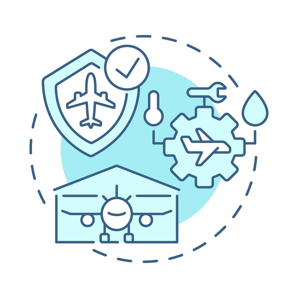 Hangars soft blue concept icon. Airline management. Aircraft maintenance, engineering. Round shape line illustration. Abstract idea. Graphic design. Easy to use in infographic, presentation vector