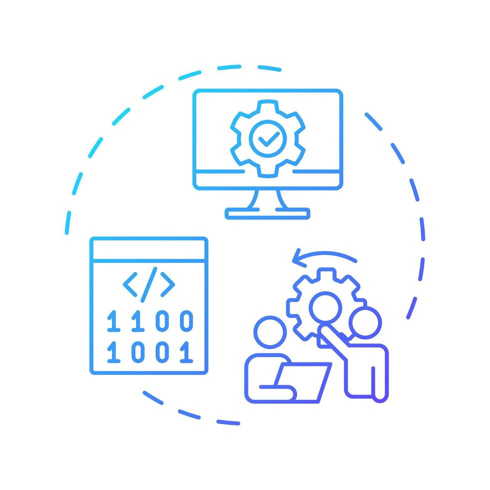 Software reverse engineering blue gradient concept icon. Code analysis. System restructuring, improvement. Round shape line illustration. Abstract idea. Graphic design. Easy to use in article vector