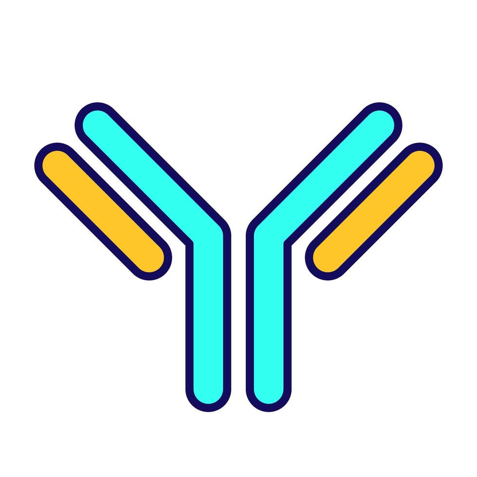 Antibody structure RGB color icon. Immunoglobulin. Immune response. Biotechnology. Specific antibody concept. Isolated illustration. Simple filled line drawing. Editable stroke vector