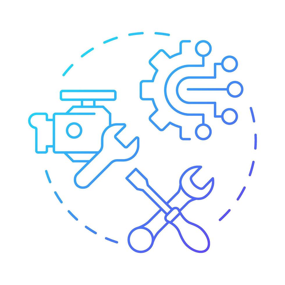 Parts service and repair blue gradient concept icon. Reverse engineering usage. Troubleshooting, maintenance. Round shape line illustration. Abstract idea. Graphic design. Easy to use in article vector