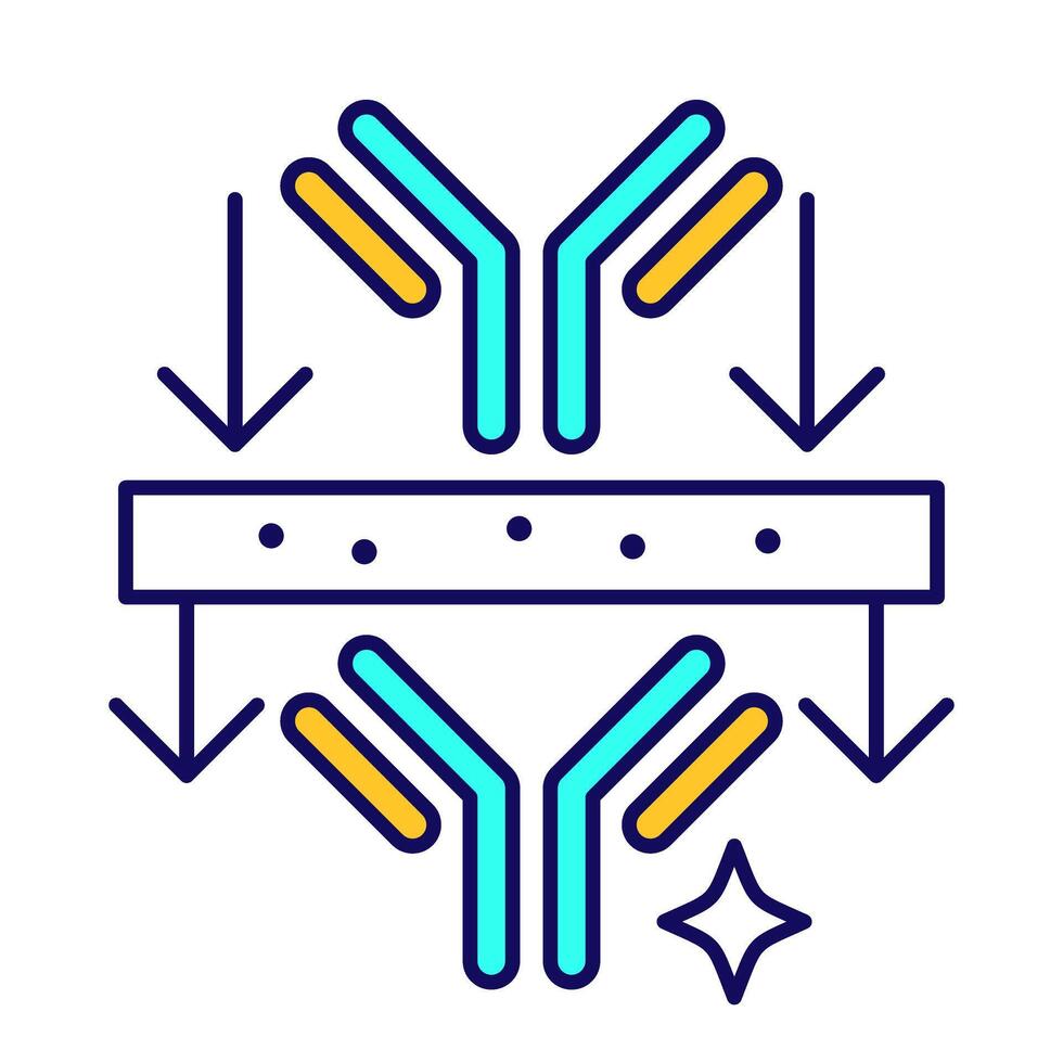 Antibody purification RGB color icon. Monoclonal antibodies. Immunology concept. Laboratory process. Molecular biology. Isolated illustration. Simple filled line drawing. Editable stroke vector