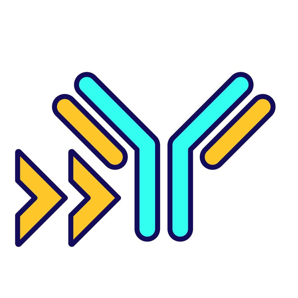 Immune response RGB color icon. Antibody concept. Pathogen recognition. Medical illustration. Antigen and arrows. Isolated illustration. Simple filled line drawing. Editable stroke vector